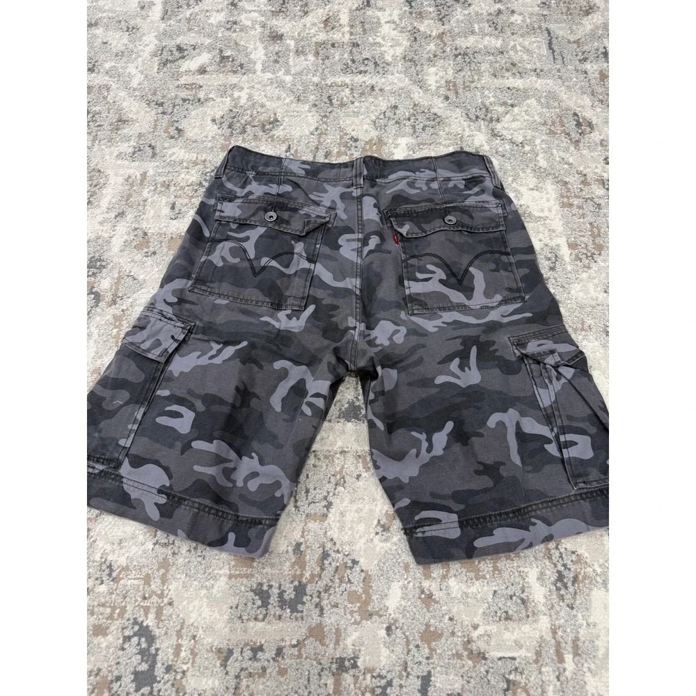 Levis Mens Camo Cargo Shorts Gray Black Camouflage Cotton W36 Relaxed Fit
